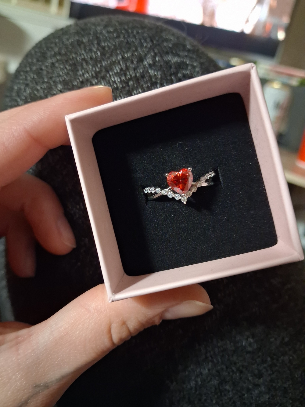 Heart-Cut Red Crystal Sterling Silver Ring